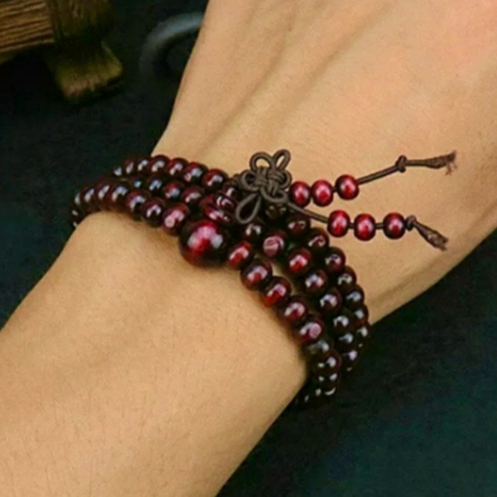 Yoga Meditation Sandalwood Mala Beads Rosary Wrap Bracelet Wooden Red Black